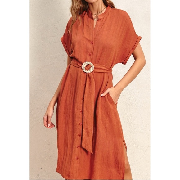 193 • Soft Rayon Blend Terracotta Belted Dolman Sleeve Dress - Picture 6 of 6